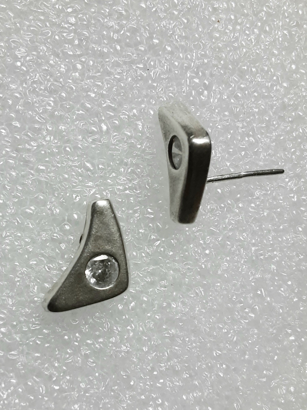 Modernist 925 Silver and Cubic Zirconia Triangular Stud Earrings Vintage